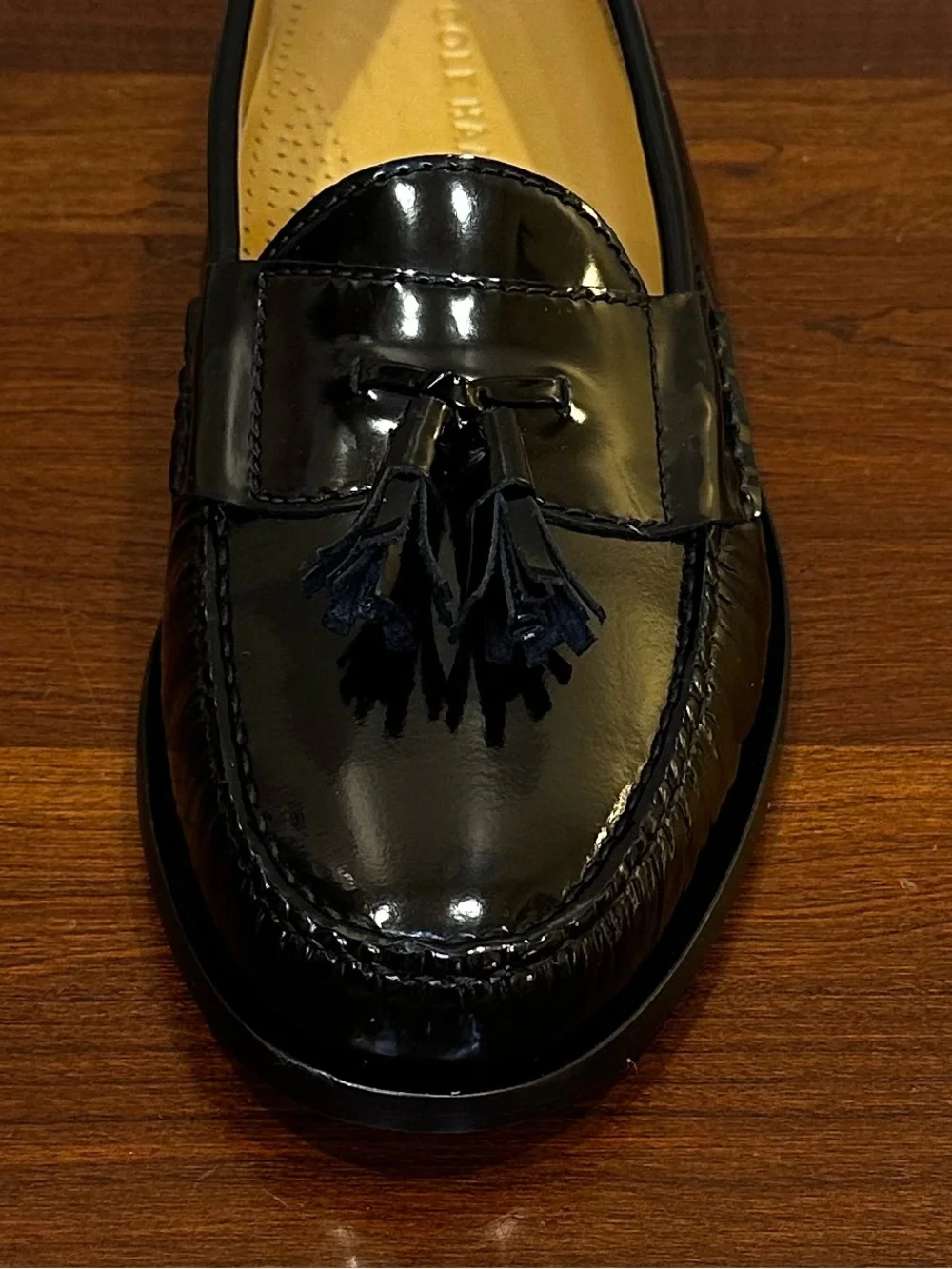 2024 Cole Haan Black Patent Leather Pinch Tassel Loafers 8.5D
